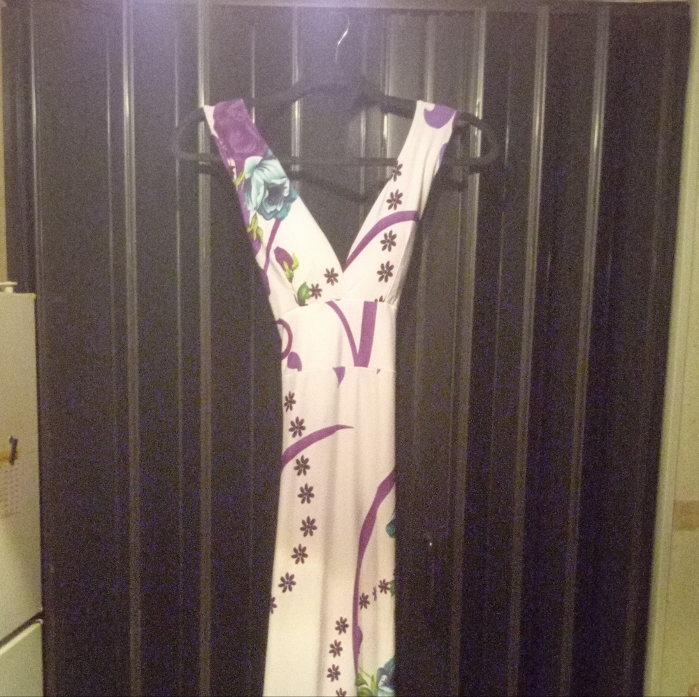 NEW, NEVER WORN Floral Maxi Dress with Purple and Blue Accents